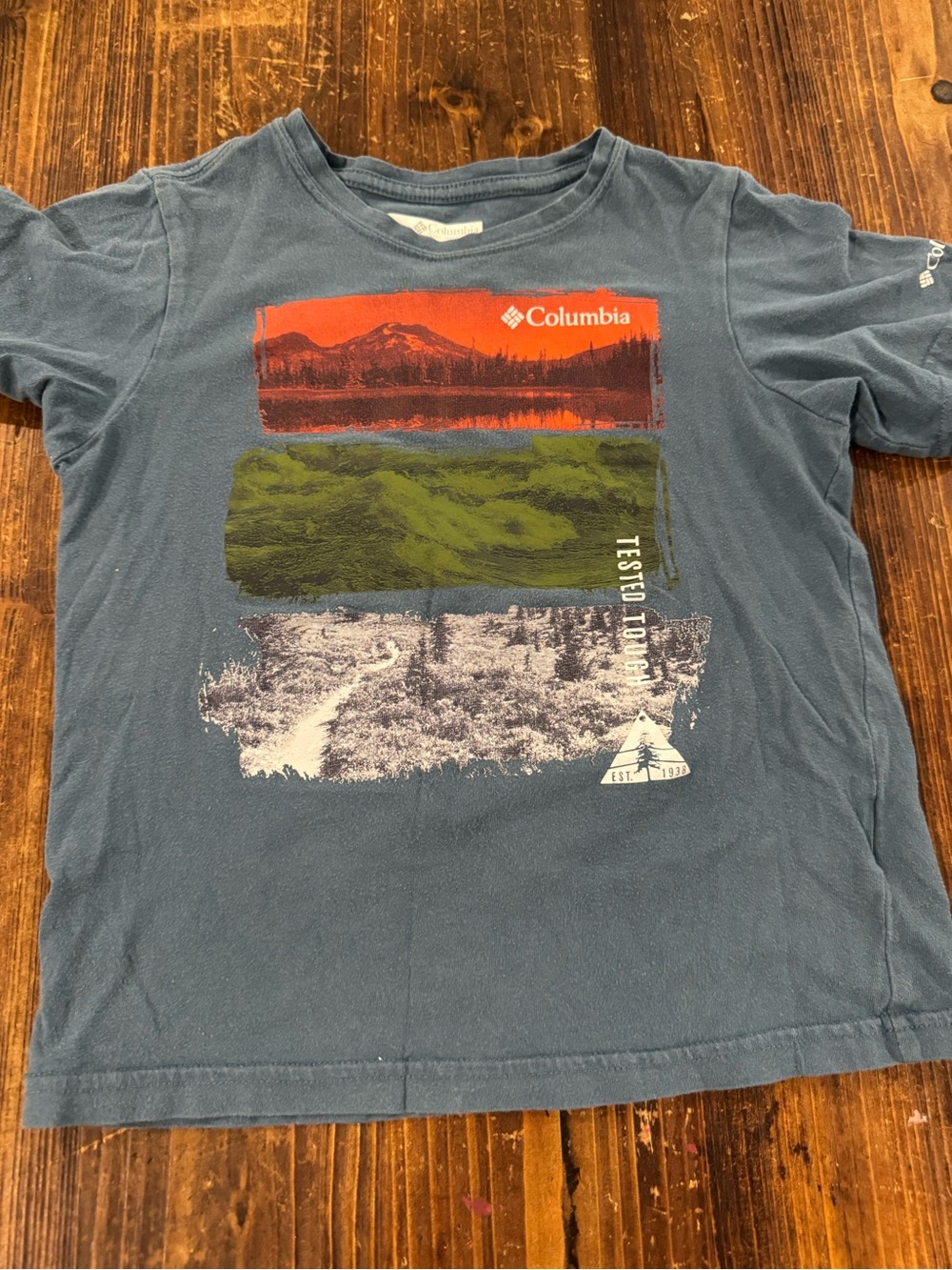 Columbia Blue Short-Sleeve Tee with Red, Green & White Outdoor Panels